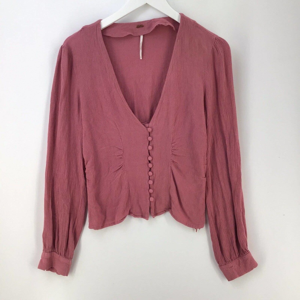 Free People Womens Peasant Top Mauve Pink Size M Cropped Boho - Picture 3 of 16
